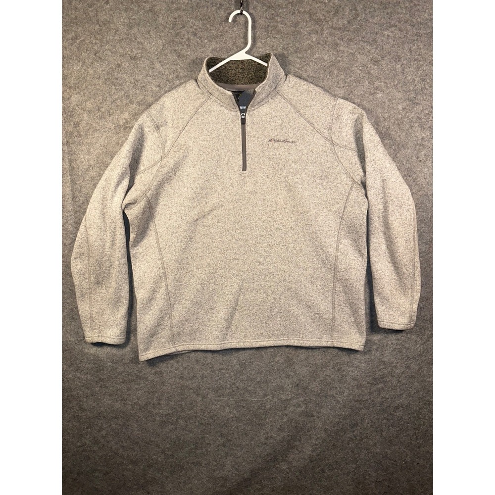 Eddie Bauer Mens 2XL Gray Speckled Fleece 1/4 Zip Pullover Sweater‎